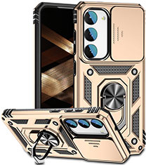 Funda Bumper Silicona y Plastico Mate Carcasa con Magnetico Anillo de dedo Soporte MQ6 para Samsung Galaxy S25 Plus 5G Oro