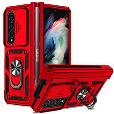 Funda Bumper Silicona y Plastico Mate Carcasa con Magnetico Anillo de dedo Soporte MQ6 para Samsung Galaxy Z Fold3 5G Rojo