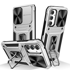 Funda Bumper Silicona y Plastico Mate Carcasa con Magnetico Anillo de dedo Soporte MQ7 para Samsung Galaxy Quantum4 5G Plata