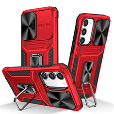 Funda Bumper Silicona y Plastico Mate Carcasa con Magnetico Anillo de dedo Soporte MQ7 para Samsung Galaxy S22 5G Rojo