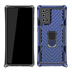 Funda Bumper Silicona y Plastico Mate Carcasa con Magnetico Anillo de dedo Soporte N03 para Samsung Galaxy Note 20 5G Azul