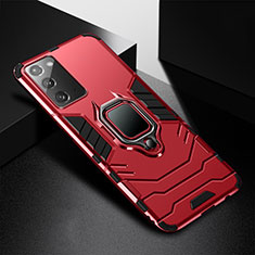Funda Bumper Silicona y Plastico Mate Carcasa con Magnetico Anillo de dedo Soporte N06 para Samsung Galaxy Note 20 5G Rojo