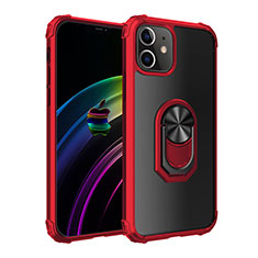 Funda Bumper Silicona y Plastico Mate Carcasa con Magnetico Anillo de dedo Soporte para Apple iPhone 12 Mini Rojo