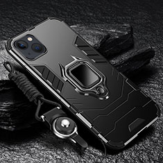 Funda Bumper Silicona y Plastico Mate Carcasa con Magnetico Anillo de dedo Soporte para Apple iPhone 13 Negro