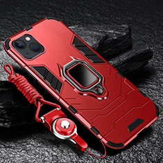 Funda Bumper Silicona y Plastico Mate Carcasa con Magnetico Anillo de dedo Soporte para Apple iPhone 13 Rojo