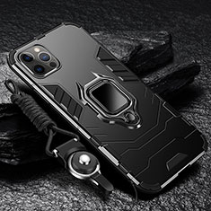 Funda Bumper Silicona y Plastico Mate Carcasa con Magnetico Anillo de dedo Soporte para Apple iPhone 16 Pro Max Negro