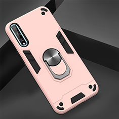 Funda Bumper Silicona y Plastico Mate Carcasa con Magnetico Anillo de dedo Soporte para Huawei Enjoy 10S Oro Rosa