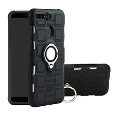 Funda Bumper Silicona y Plastico Mate Carcasa con Magnetico Anillo de dedo Soporte para Huawei Enjoy 8e Negro