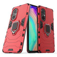 Funda Bumper Silicona y Plastico Mate Carcasa con Magnetico Anillo de dedo Soporte para Huawei Honor 50 SE 5G Rojo