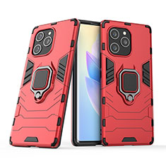 Funda Bumper Silicona y Plastico Mate Carcasa con Magnetico Anillo de dedo Soporte para Huawei Honor 60 SE 5G Rojo