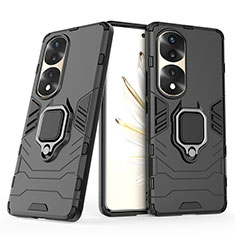 Funda Bumper Silicona y Plastico Mate Carcasa con Magnetico Anillo de dedo Soporte para Huawei Honor 70 Pro 5G Negro