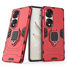 Funda Bumper Silicona y Plastico Mate Carcasa con Magnetico Anillo de dedo Soporte para Huawei Honor 70 Pro 5G Rojo