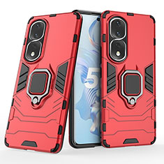 Funda Bumper Silicona y Plastico Mate Carcasa con Magnetico Anillo de dedo Soporte para Huawei Honor 80 Pro 5G Rojo