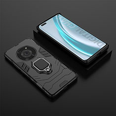 Funda Bumper Silicona y Plastico Mate Carcasa con Magnetico Anillo de dedo Soporte para Huawei Honor Magic3 Pro 5G Negro