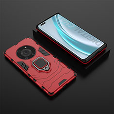 Funda Bumper Silicona y Plastico Mate Carcasa con Magnetico Anillo de dedo Soporte para Huawei Honor Magic3 Pro 5G Rojo