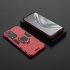 Funda Bumper Silicona y Plastico Mate Carcasa con Magnetico Anillo de dedo Soporte para Huawei Honor V40 5G Rojo