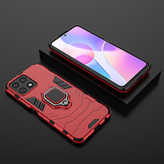 Funda Bumper Silicona y Plastico Mate Carcasa con Magnetico Anillo de dedo Soporte para Huawei Honor X30i Rojo