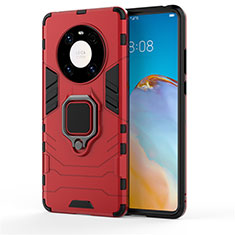 Funda Bumper Silicona y Plastico Mate Carcasa con Magnetico Anillo de dedo Soporte para Huawei Mate 40E Pro 4G Rojo