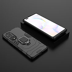 Funda Bumper Silicona y Plastico Mate Carcasa con Magnetico Anillo de dedo Soporte para Huawei Nova 9 Pro Negro