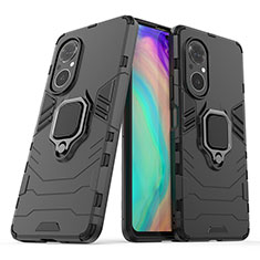 Funda Bumper Silicona y Plastico Mate Carcasa con Magnetico Anillo de dedo Soporte para Huawei Nova 9 SE Negro