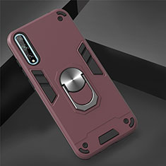 Funda Bumper Silicona y Plastico Mate Carcasa con Magnetico Anillo de dedo Soporte para Huawei P smart S Rojo Rosa