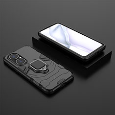 Funda Bumper Silicona y Plastico Mate Carcasa con Magnetico Anillo de dedo Soporte para Huawei P50 Pro Negro