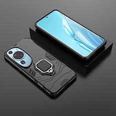 Funda Bumper Silicona y Plastico Mate Carcasa con Magnetico Anillo de dedo Soporte para Huawei P60 Art Negro