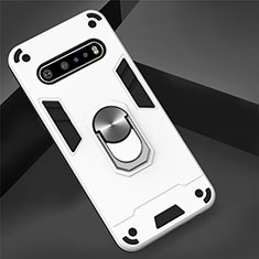 Funda Bumper Silicona y Plastico Mate Carcasa con Magnetico Anillo de dedo Soporte para LG V60 ThinQ 5G Blanco