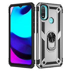 Funda Bumper Silicona y Plastico Mate Carcasa con Magnetico Anillo de dedo Soporte para Motorola Moto E30 Plata