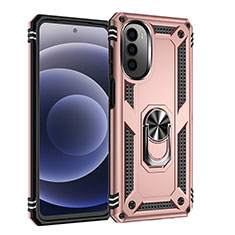 Funda Bumper Silicona y Plastico Mate Carcasa con Magnetico Anillo de dedo Soporte para Motorola Moto Edge (2022) 5G Oro Rosa