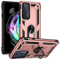 Funda Bumper Silicona y Plastico Mate Carcasa con Magnetico Anillo de dedo Soporte para Motorola Moto Edge Lite 5G Oro Rosa