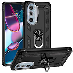 Funda Bumper Silicona y Plastico Mate Carcasa con Magnetico Anillo de dedo Soporte para Motorola Moto Edge Plus (2022) 5G Negro