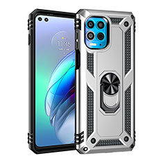 Funda Bumper Silicona y Plastico Mate Carcasa con Magnetico Anillo de dedo Soporte para Motorola Moto Edge S 5G Plata