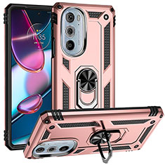 Funda Bumper Silicona y Plastico Mate Carcasa con Magnetico Anillo de dedo Soporte para Motorola Moto Edge X30 5G Oro Rosa