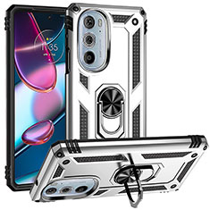 Funda Bumper Silicona y Plastico Mate Carcasa con Magnetico Anillo de dedo Soporte para Motorola Moto Edge X30 5G Plata