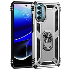 Funda Bumper Silicona y Plastico Mate Carcasa con Magnetico Anillo de dedo Soporte para Motorola Moto G 5G (2022) Plata