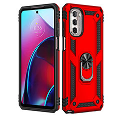 Funda Bumper Silicona y Plastico Mate Carcasa con Magnetico Anillo de dedo Soporte para Motorola Moto G Stylus (2022) 4G Rojo