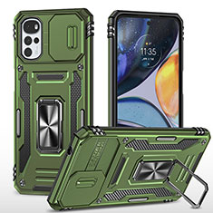 Funda Bumper Silicona y Plastico Mate Carcasa con Magnetico Anillo de dedo Soporte para Motorola Moto G22 Verde