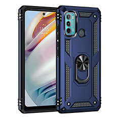 Funda Bumper Silicona y Plastico Mate Carcasa con Magnetico Anillo de dedo Soporte para Motorola Moto G40 Fusion Azul