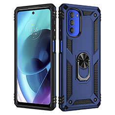 Funda Bumper Silicona y Plastico Mate Carcasa con Magnetico Anillo de dedo Soporte para Motorola Moto G51 5G Azul