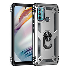 Funda Bumper Silicona y Plastico Mate Carcasa con Magnetico Anillo de dedo Soporte para Motorola Moto G60 Plata