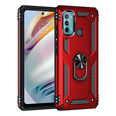 Funda Bumper Silicona y Plastico Mate Carcasa con Magnetico Anillo de dedo Soporte para Motorola Moto G60 Rojo