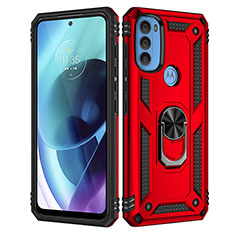 Funda Bumper Silicona y Plastico Mate Carcasa con Magnetico Anillo de dedo Soporte para Motorola Moto G71 5G Rojo