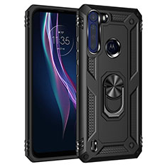 Funda Bumper Silicona y Plastico Mate Carcasa con Magnetico Anillo de dedo Soporte para Motorola Moto One Fusion Negro