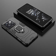 Funda Bumper Silicona y Plastico Mate Carcasa con Magnetico Anillo de dedo Soporte para OnePlus 10T 5G Negro