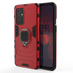 Funda Bumper Silicona y Plastico Mate Carcasa con Magnetico Anillo de dedo Soporte para OnePlus 9 5G Rojo