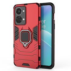 Funda Bumper Silicona y Plastico Mate Carcasa con Magnetico Anillo de dedo Soporte para OnePlus Nord 2T 5G Rojo