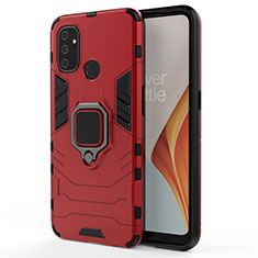 Funda Bumper Silicona y Plastico Mate Carcasa con Magnetico Anillo de dedo Soporte para OnePlus Nord N100 Rojo