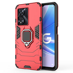 Funda Bumper Silicona y Plastico Mate Carcasa con Magnetico Anillo de dedo Soporte para Oppo A1 5G Rojo