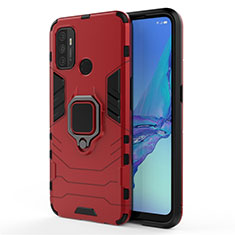 Funda Bumper Silicona y Plastico Mate Carcasa con Magnetico Anillo de dedo Soporte para Oppo A33 Rojo